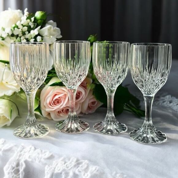 GORGEOUS SET OF 4 D'ARQUES /DURAND "BRETAGNE" CUT CRYSTAL WATER GOBLETS 7-3/8" T